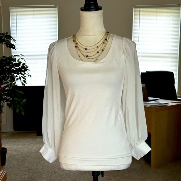 Alythea Ivory White Top Side Zip Off Shoulder Shoulder Tie Peasant Sleeve Size M - Picture 1 of 11